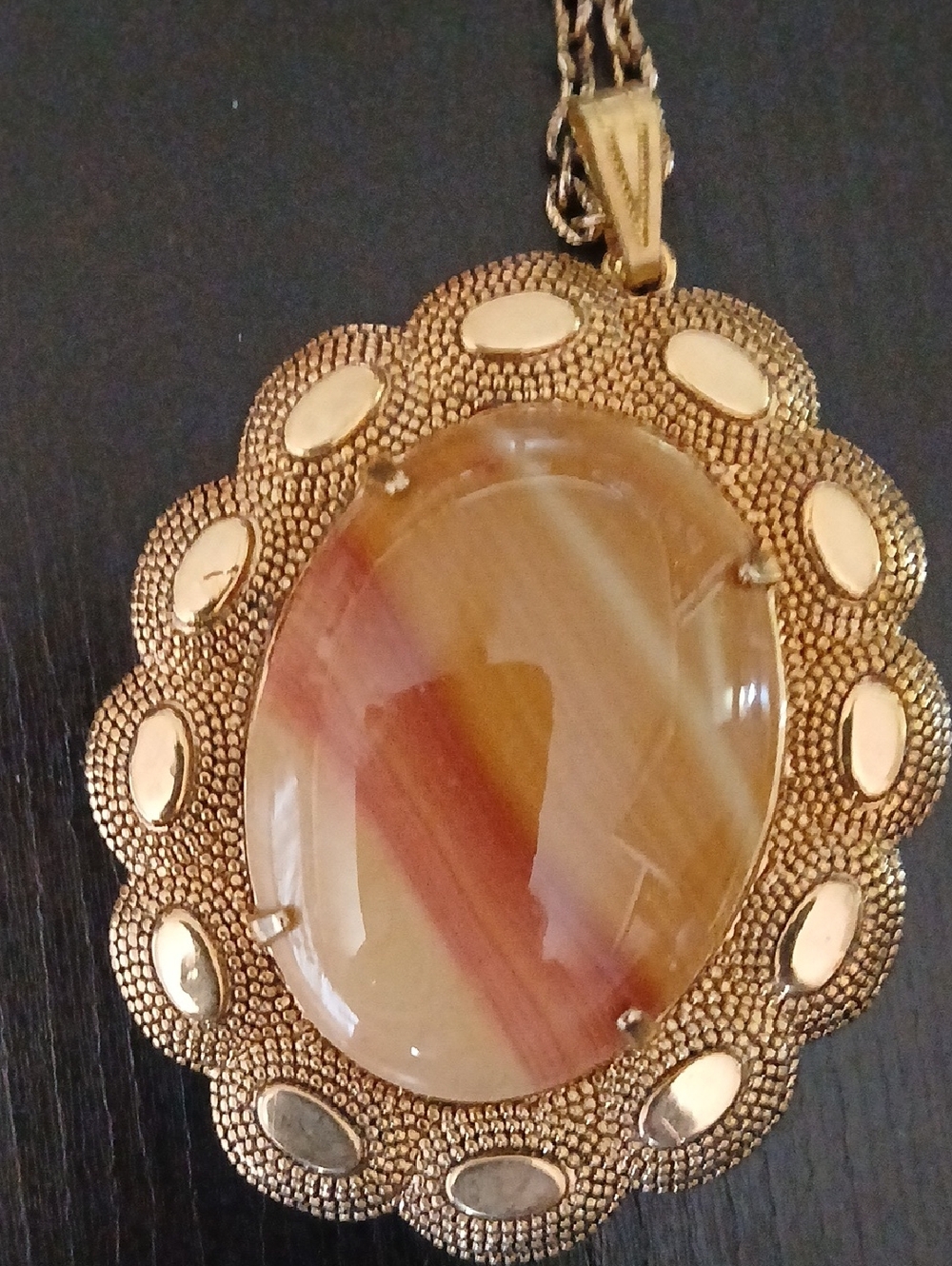 Gold-Tone Agate Oval Pendant Necklace - Women Jewelry